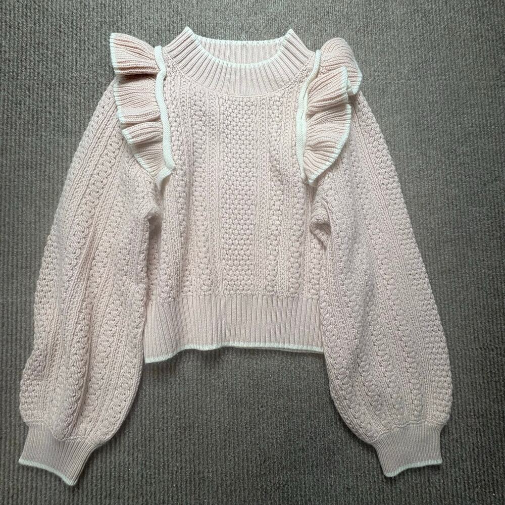 Mable Penelope sweater Women’s Size Medium Pink Ruffle Sleeve
